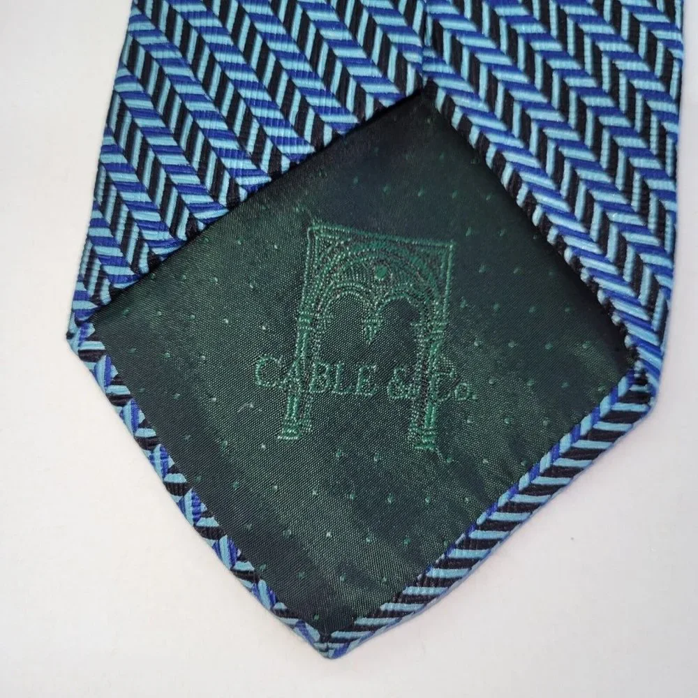 Cable & Co Mens Silk Neck Tie‎ Blue/Black Print Made in Italy